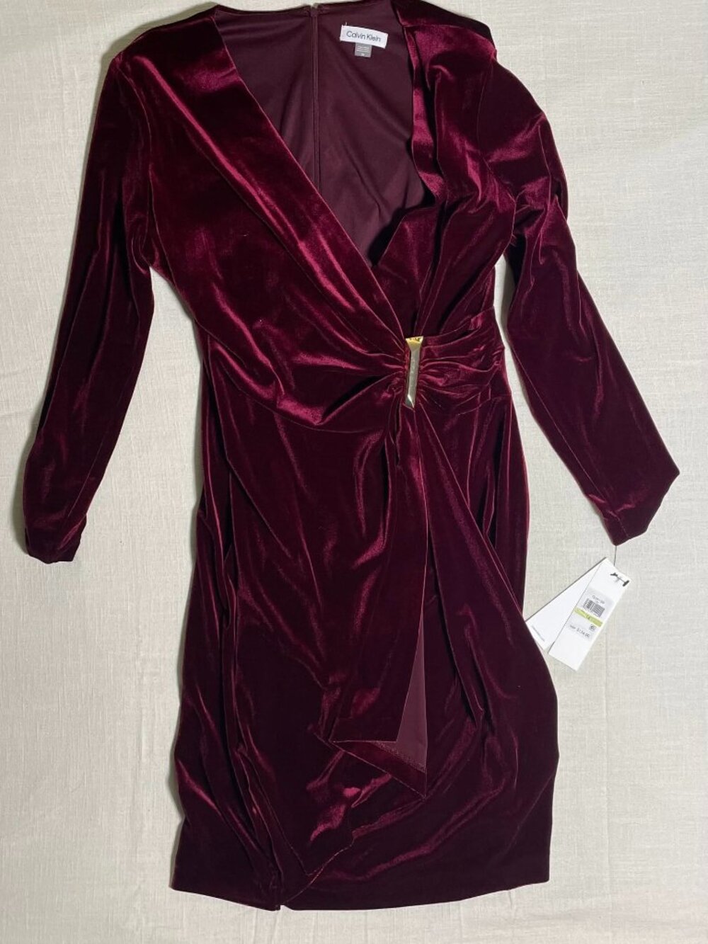 Womens Calvin Klein Red Velvet Knee Length Dress (Size 14) NWT